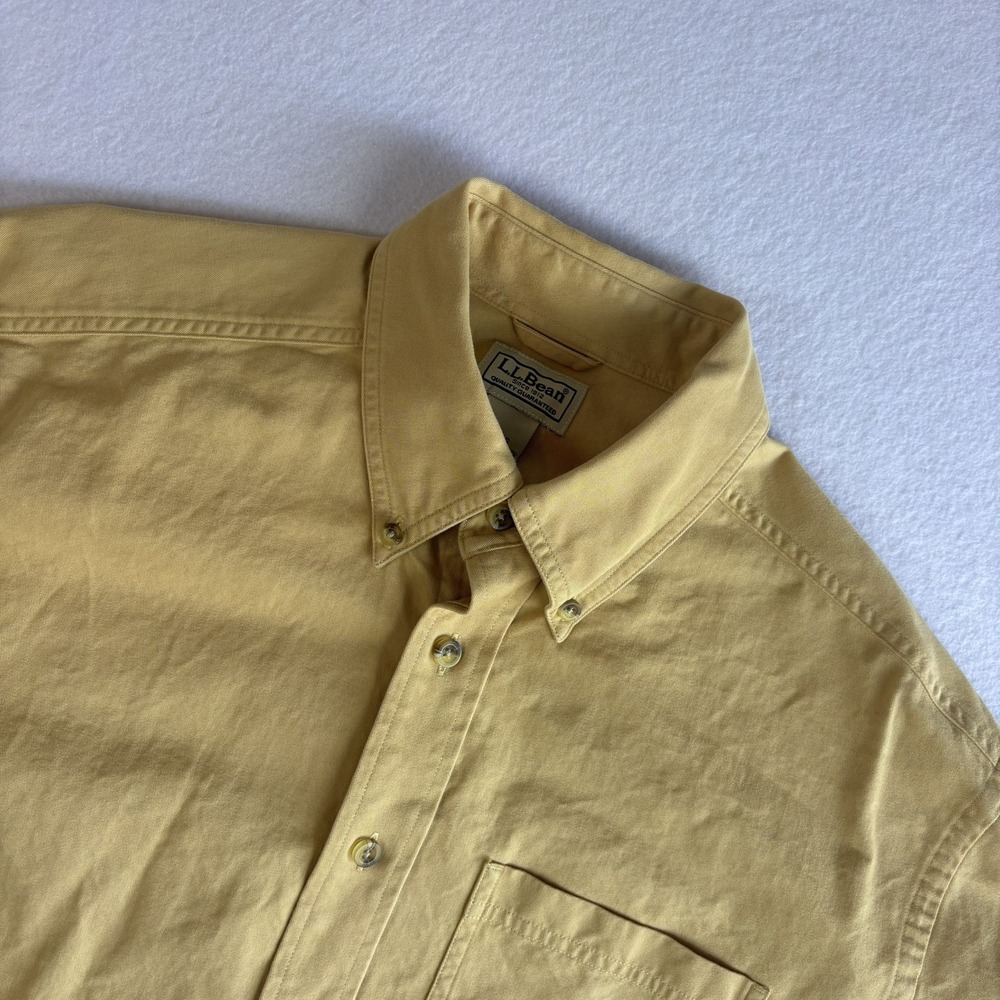 LL Bean Shirt Men Small Pima Cotton Button Up Long Sleeve Light Yellow